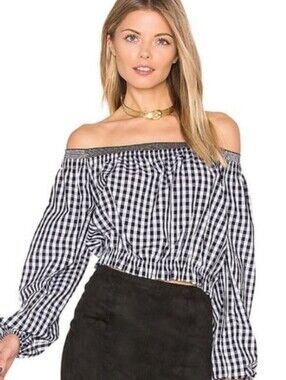 N/NICHOLAS Off-Shoulder Black and White Gingham Top M 6 NEW NWOT $295